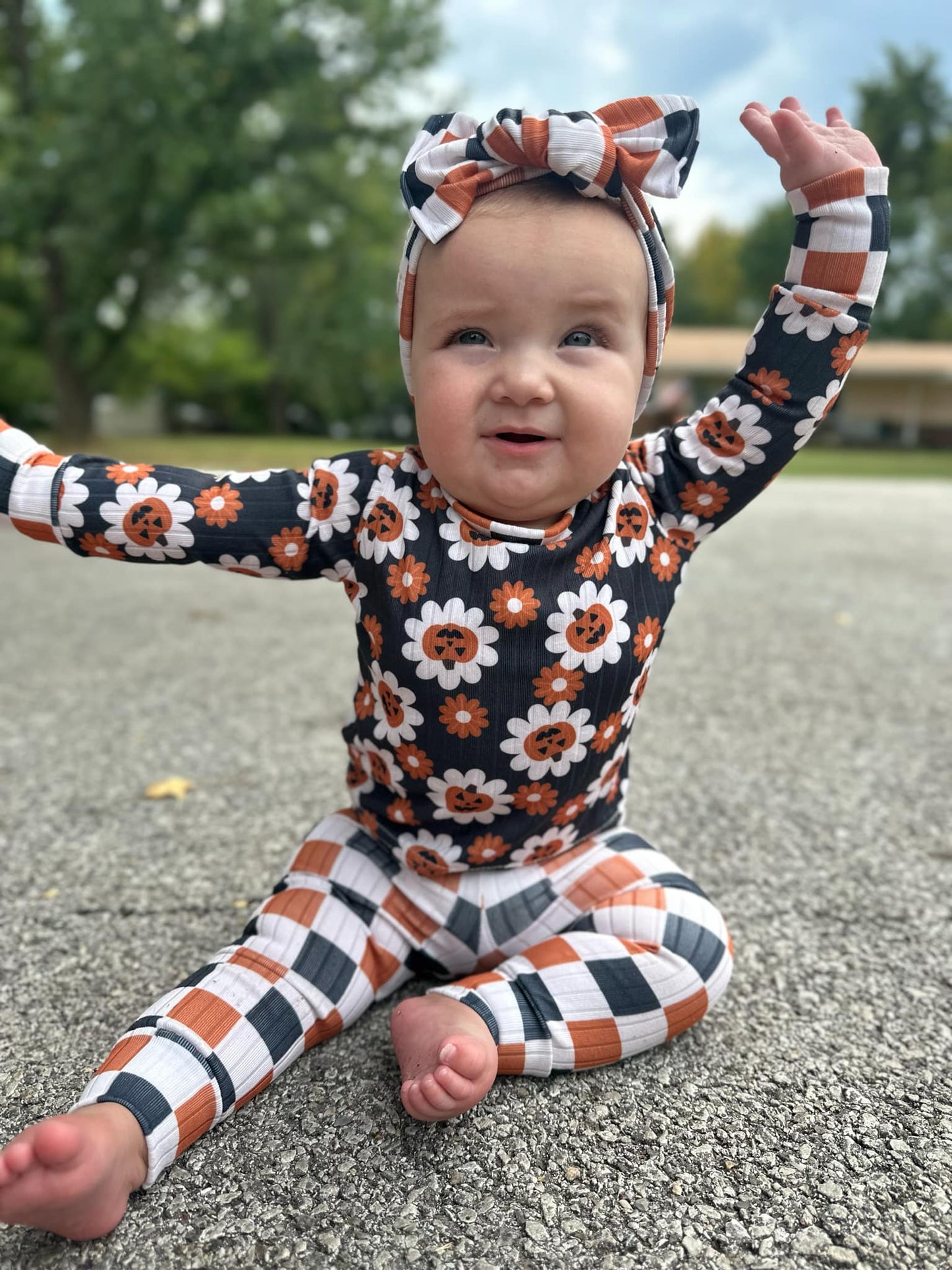 floral pumpkin with checks