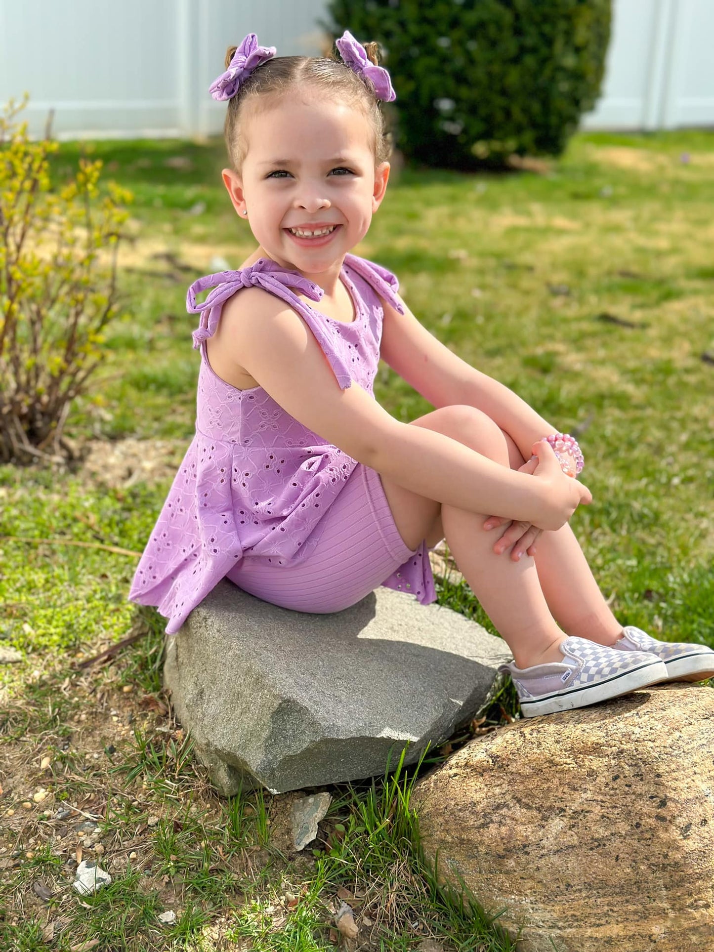 Lilac eyelet matching bow