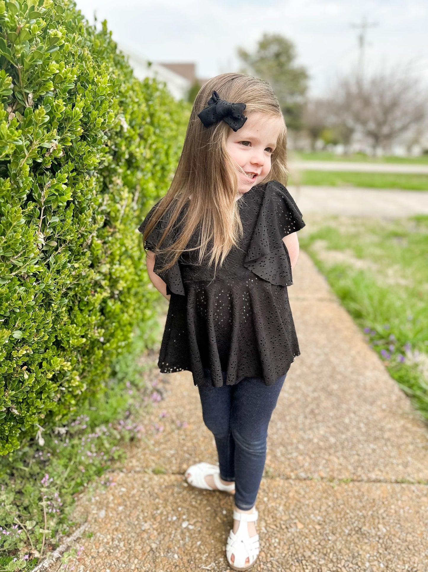 black eyelet matching bow