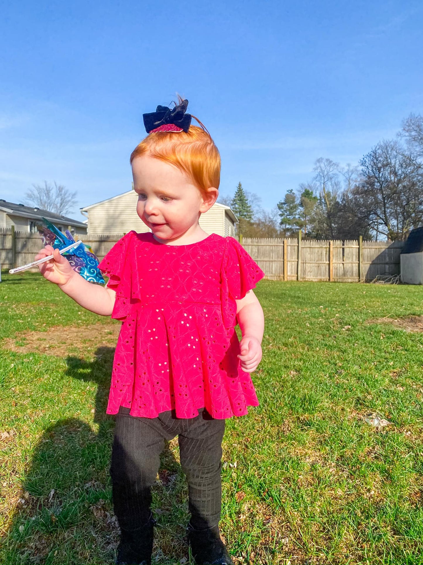 Fuchsia eyelet matching bow