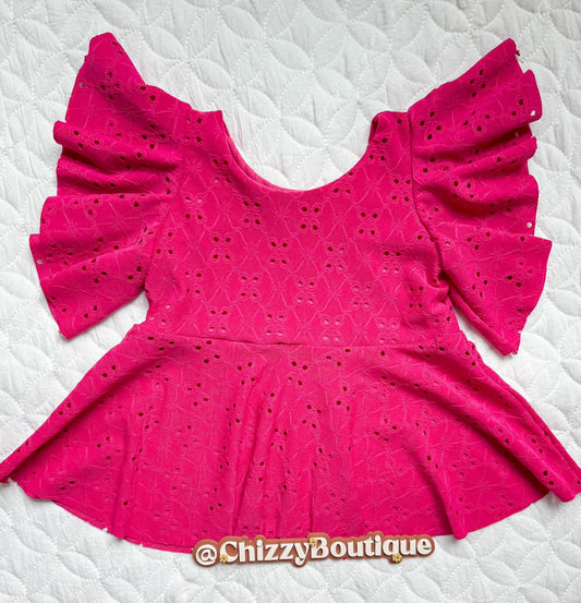 Fuchsia eyelet matching bow