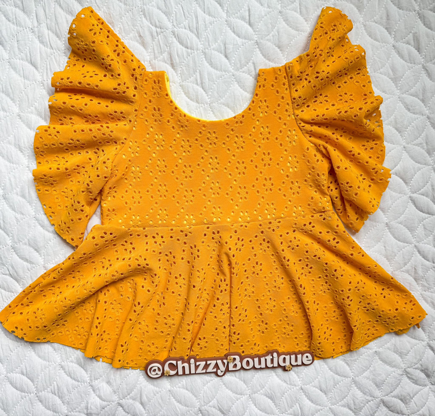 mustard eyelet matching bow