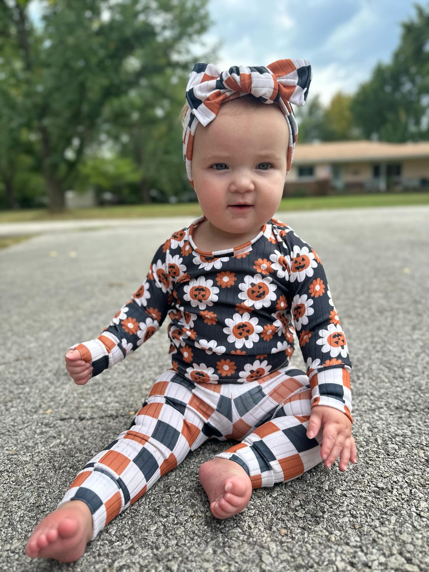 floral pumpkin with checks