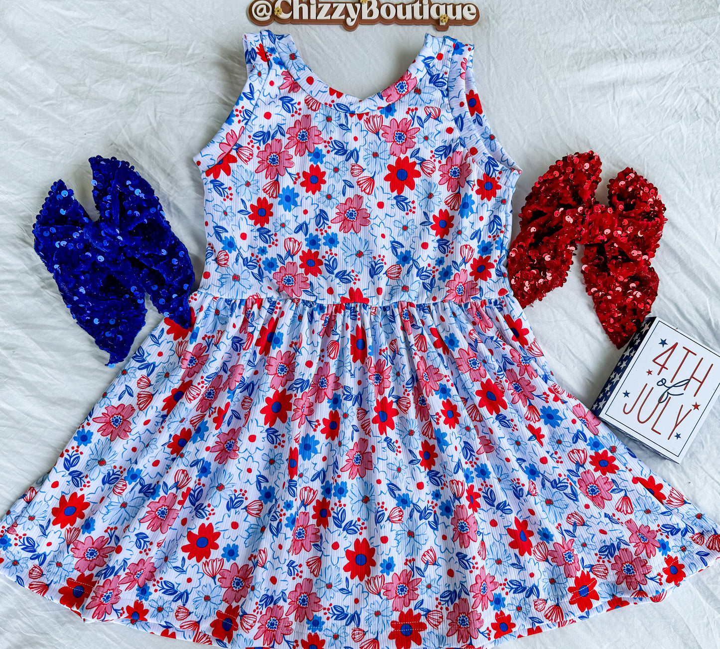 Red, white and blue bows