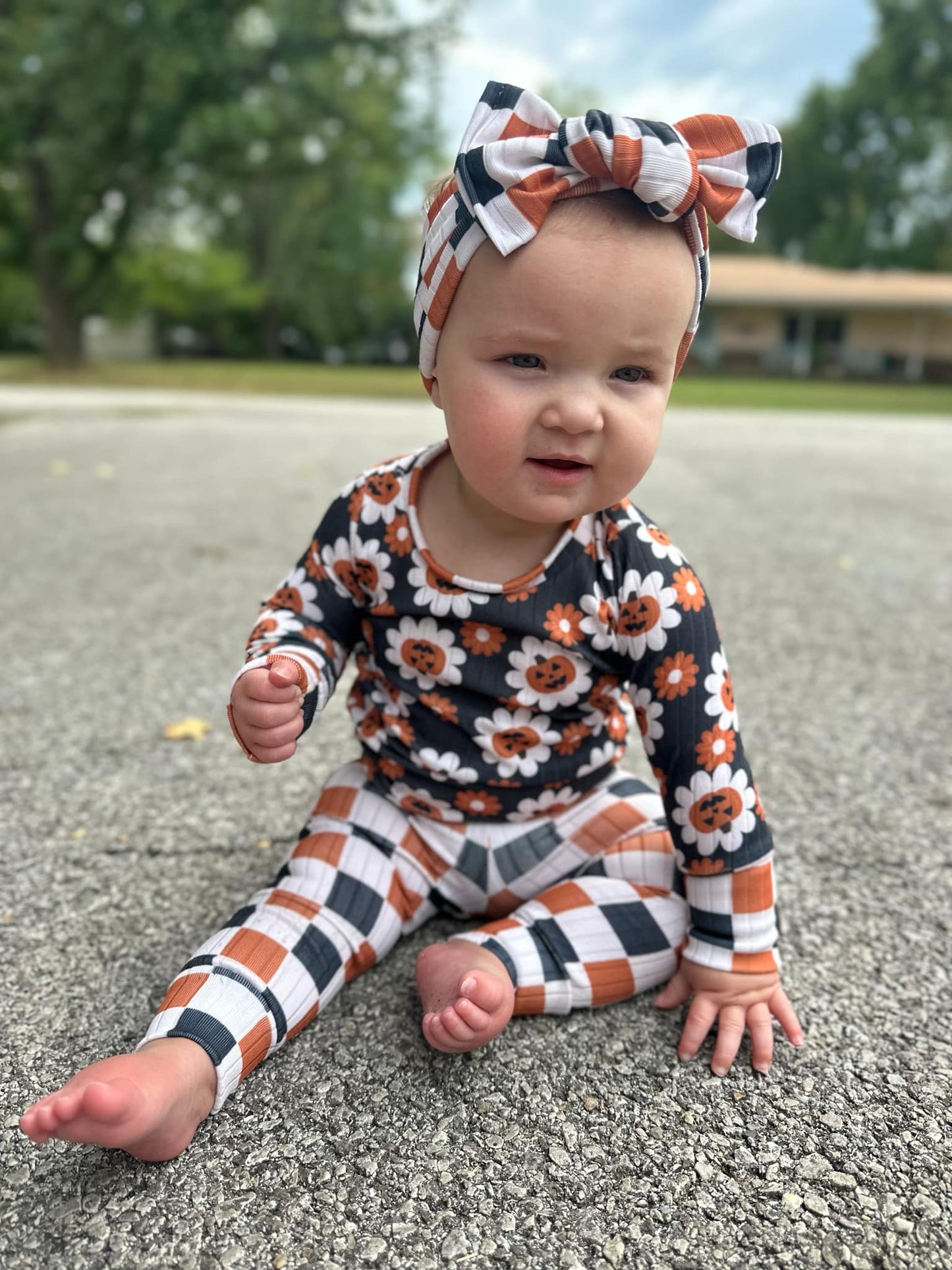 Matching chunky bow headwrap(fall/halloween)